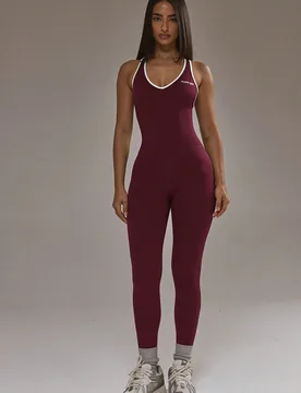 Mono ajustado con cuello en pico y ribete de contraste, ropa deportiva de invierno para pádel, gimnasio y entrenamiento de verano - Shein - FashionsVida