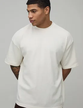 Herren Oversized Waffel T-Shirt Ecru Größe Large - boohooMAN - FashionsVida