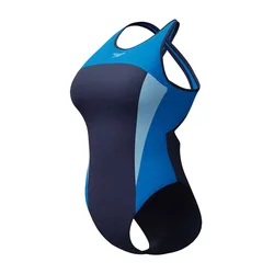 High Neck Splice Cross Back Swimsuit Lagoon Blue UK 36 Women