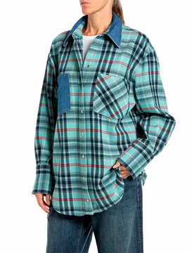 Chemise à Manches Longues W002t.000.00qybw Checkturquoise / Blue / Red / Yellow L - Replay - FashionsVida