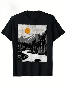 Vintage Forest Bear,Nature Design with Mountain and River Scene design -100% cotton O-neck printed men's T-shirt - Aliexpress - FashionsVida