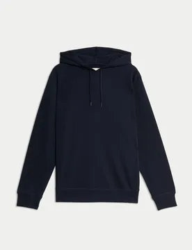 Cotton Rich Lightweight Hoodie Dark Navy male - M&S - FashionsVida