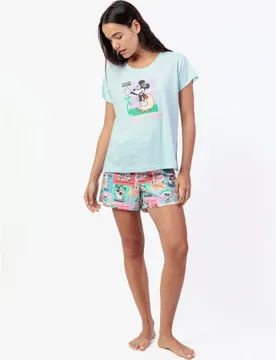 Pijama corto de mujer de punto de algodón detalles en relieve - Disney - FashionsVida