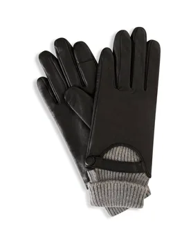 Women's Real Leather Gloves with Knit Cuff in Black Size: Medium/Large - Black - Size: M/L - Barneys Originals - FashionsVida