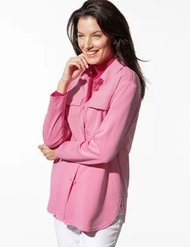 Jersey-Hemdjacke, normale Größen, Farbe Pink, 40, lässige Hemdjacke bequem und leicht Damen - Walbusch - FashionsVida