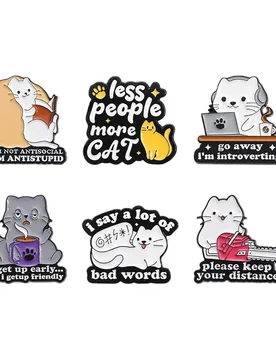 Cartoon Cute Cat Enamel Pin Funny Social Anxiety Brooch Keep Your Distance Go Away I'm Introverting Lapel Badge Jewelry Gifts - Aliexpress - FashionsVida