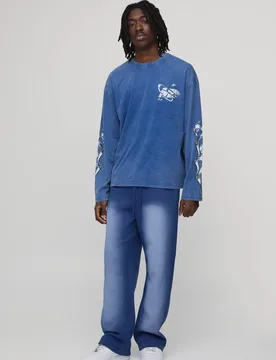 Herren Gerade Geschnittene Jogginghose Mit Spray-Waschung Blue Größe Medium - boohooMAN - FashionsVida