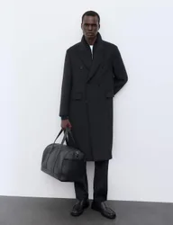 Double Breasted Overcoat with Wool Dark Navy male