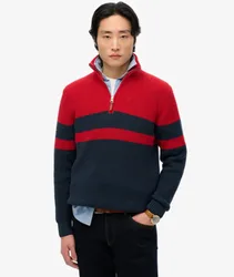 Superdry Herren Gestreifter Baumwollpullover mit Halbem Reißverschluss Marineblau - Größe: M