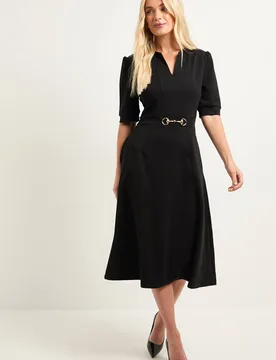 Women's Petite Ponte Snaffle Trim Midi Dress in Black Size: 8 - Black - Size: 8 - Wallis - FashionsVida