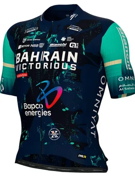 Maglia A Maniche Corte Pr-r 2.0 Bahrain Victorious Blue Navy / Green - Ale - FashionsVida