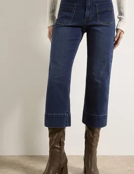 Women's Ani Cropped Cotton Flare Jeans in Blue Size: 30 - Blue - Size: 30 - Apricot - FashionsVida