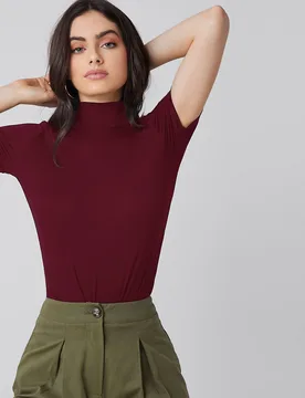 Top de cuello cisne unicolor L - Shein - FashionsVida
