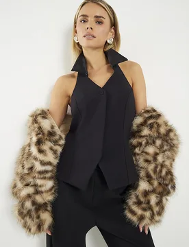 Womens Tuxedo Top Petite Black Halter Neck - Size 4 Uk - River Island - FashionsVida