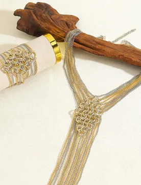 Vintage Multi-Layer Alloy Tassel Necklace Bracelet Set Personalized Design Clavicle Chain For Women Exaggeration Jewelry Gift - Aliexpress - FashionsVida