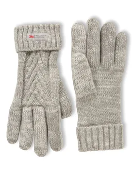 Women's 'Thinsulate' Double Lined Fleece Lined Cable Knit Warm Winter Gloves in Grey - Grey - Size: One Size - Mountain Warehouse - FashionsVida