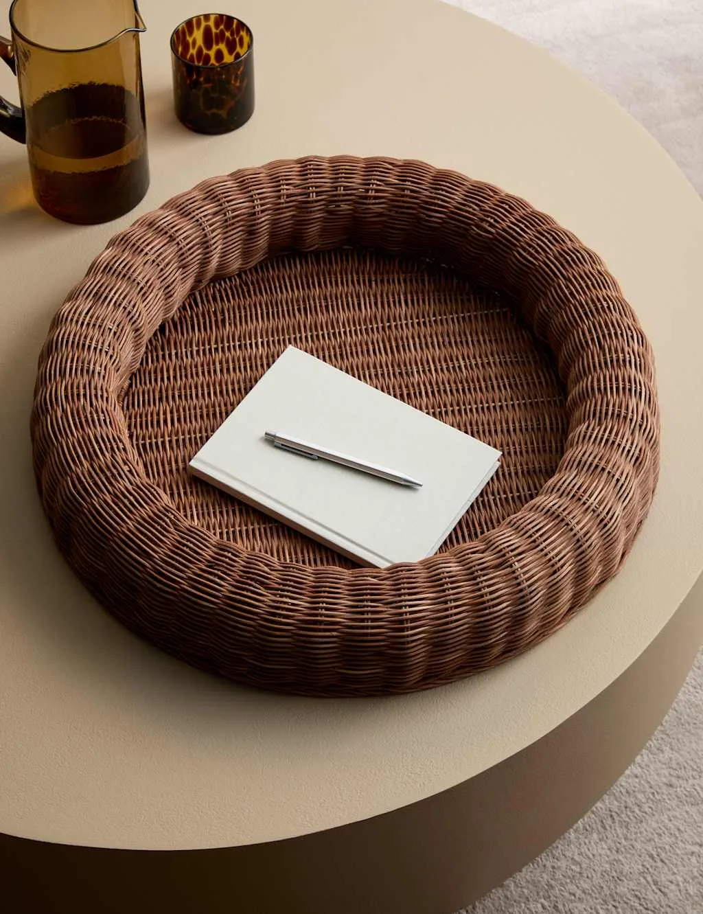Rattan Large Round Coffee Table Tray Brown - M&S - FashionsVida