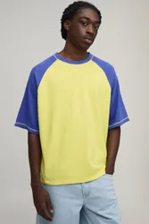 Herren Übergroßes Kastenförmiges Gewaschenes Raglan-Waffel-Oberteil Blue Größe Medium