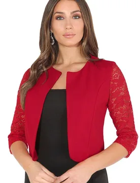 Women's Long Lace Sleeve Cropped Evening Shrug in Red Size: 8 - Red - Size: 8 - KRISP - FashionsVida
