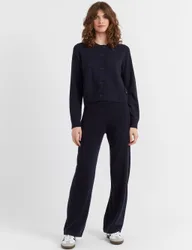 Wool Rich Crew Neck Cardigan with Cashmere Navy female