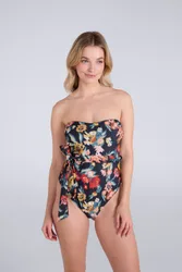 Womens Printed Bandeau Belted Swimsuit - Green - Green - Size: 20