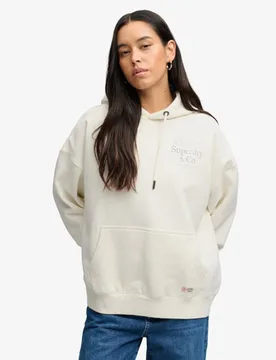 Superdry Damen Baumwolle Gedruckt Luxe Lässiger Kapuzenpullover in Lockerer Passform, Creme & Grau - Größe: 38 - 74.99 - FashionsVida