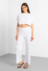 Women's Wide Trouser & Crop Blouson Sleeve Top Set in White Size: 12 - White - Size: 12