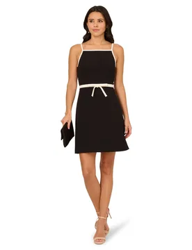 Women's Bow Crepe Short Dress in Black Size: 18 - Black - Size: 18 - Adrianna Papell - FashionsVida
