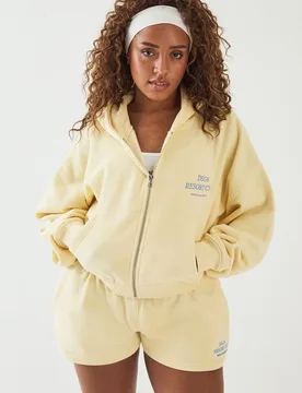 Womens Resort Club Boxy Crop Zip Through Hoodie - Yellow Cotton - Size Large - DSGN Studio - FashionsVida