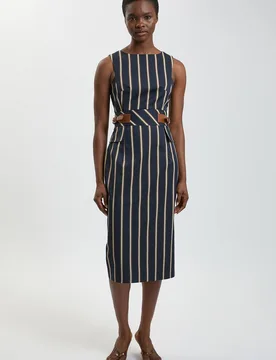 Women's Petite Stripe Side Tab Pencil Midi Dress Size: 6 - Multicolor - Size: 6 - Karen millen - FashionsVida