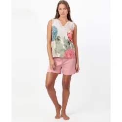 Pijama corto de mujer de punto viscosa con detalles de puntilla lencera