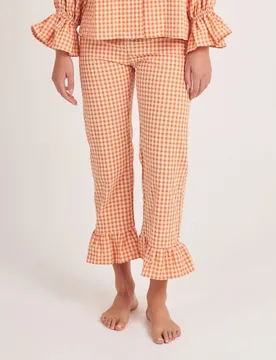 Pantalón largo con volante de cuadros verde manzana - Bohodot - FashionsVida