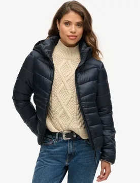 Superdry Damen Wattierte Fuji Steppjacke mit Kapuze Marineblau - Größe: 40 - 139.99 - FashionsVida