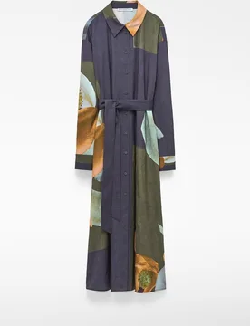 Vestido midi camisero estampado con manga larga y cinturón - Adolfo Dominguez - FashionsVida