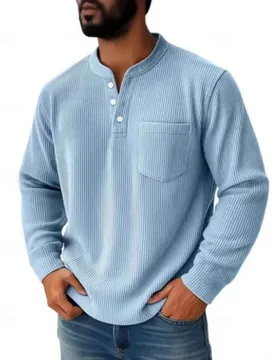 The New Solid-color Corduroy Three-button Shirt Collar Men Cross-border European and American Men's Clothing Simple Fashionable - Aliexpress - FashionsVida