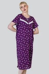 Women's Butterfly Printed Short Sleeves Nightdress in Purple Size: 12 - Purple - Size: 12