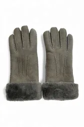 Womens Genuine Sheepskin Suede Fur Cuff Gloves - - Size: S