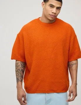 Herren Übergroßes T-Shirt Mit Geometrischem Strickmuster Orange Größe Medium - boohooMAN - FashionsVida