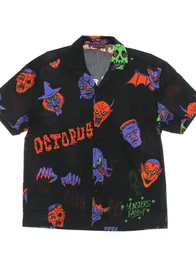 Camicia Manica Corta Uomo Halloween Monsters Familiy Shirt Black/purple - Octopus - FashionsVida