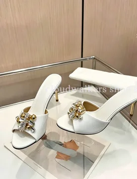 Luxury Crystal Embellished Patent Leather Mule Heels Women's Peep Toe Stiletto Sandals with Gold Heel Elegant Slip On High Heels - Aliexpress - FashionsVida