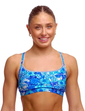 Fks026 Medium Impact Sports Bra Bloom Shakalaka UK 32 Women - Funkita - FashionsVida