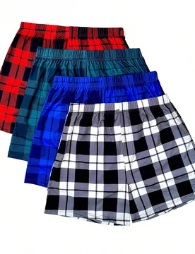 Set de 4 Bóxer de pijama con cordón elástico y transpirable con estampado de cuadros para hombres XL - Shein - FashionsVida