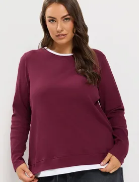 Women's 2-In-1 Ribbed Top in Wine Size: 34-36 - Wine - Size: 34-36 - Yours - FashionsVida