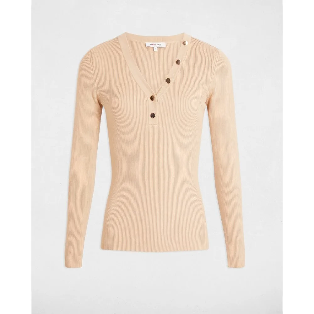 Jersey de mujer ajustado con escote pico - Morgan - FashionsVida