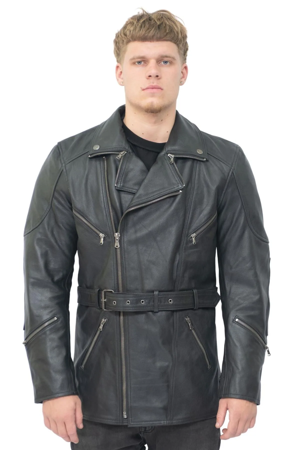 Mens Cross Zip Ce Armour Biker Jacket - Budapest - Black - Size 3xl - Infinity Leather - FashionsVida