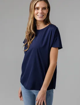 Womens Navy Crew Neck Short Sleeve Crepe Top - Size 10 Uk - French connection - FashionsVida