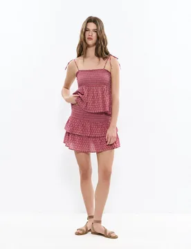 Falda corta con volantes microestampado - Brownie - FashionsVida