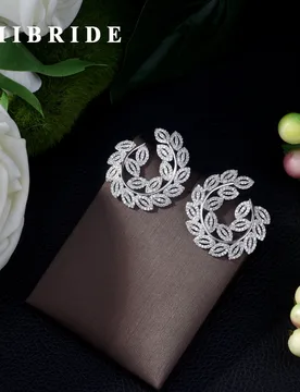 HIBRIDE 2019 New Arrival Stud Earrings Luxury Popular Leaf Flower Design AAA Cubic Zirconia Wedding Earring Women Party E-430 - Aliexpress - FashionsVida