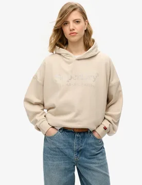 Superdry Damen Baumwolle Metallisches Logo Lässiges Venue Kapuzenpullover, Beige, Größe: 42 - 79.99 - FashionsVida