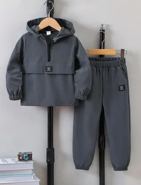 Juego De Sudadera Con Capucha Y Pantalones Con Detalles Parchados Para Niños Pequeños - Shein - FashionsVida